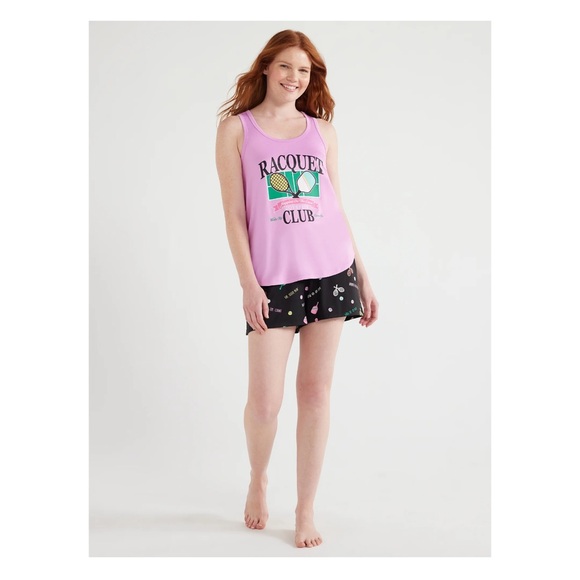 Women's Print Tank Top and Shorts Pajama Set, 2-Piece, color: vibrant orchid - Picture 3 of 6